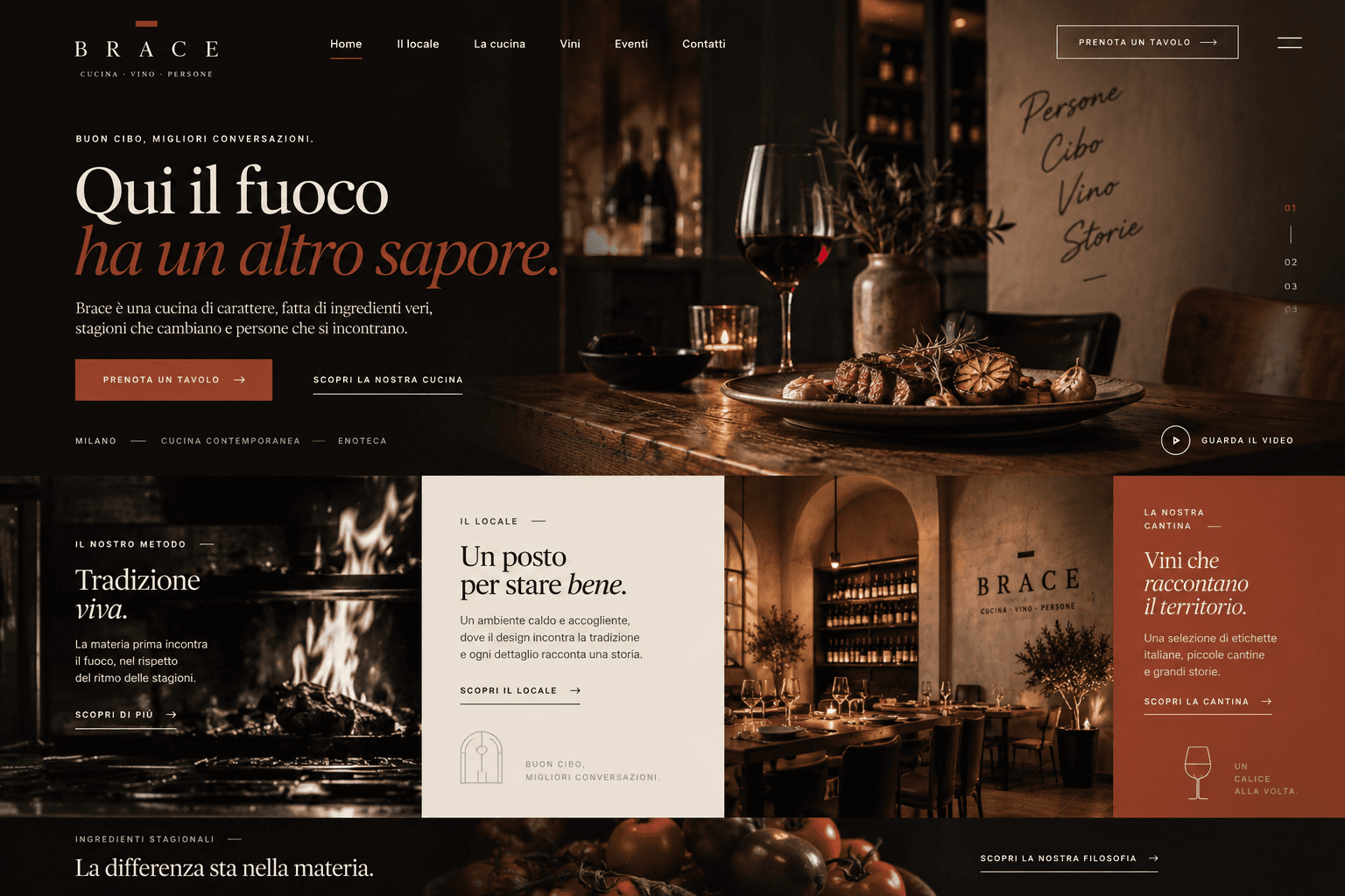 Concept demo del sito Brace, ristorante